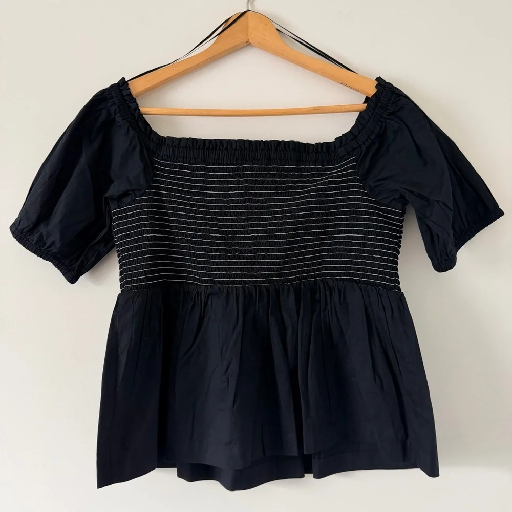 Old Navy Black Off-Shoulder Smocked Peplum Blouse
